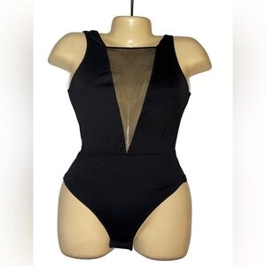 Victoria's Secret Black Mesh Plunge Bodysuit